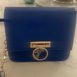 Authentic blue leather, mini Crossbody by Versace